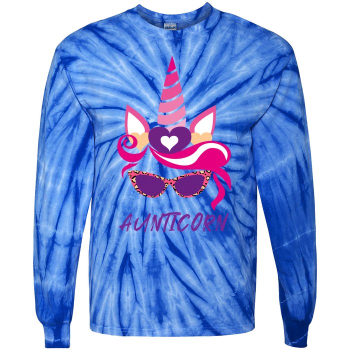 Funny Aunticorn Unicorn Cute Leopard Print Shades Aunt Gift Tie-Dye Long Sleeve Shirt