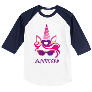 Funny Aunticorn Unicorn Cute Leopard Print Shades Aunt Gift Baseball Sleeve Shirt