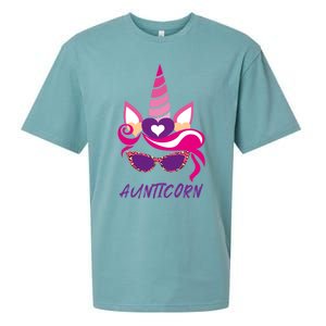 Funny Aunticorn Unicorn Cute Leopard Print Shades Aunt Gift Sueded Cloud Jersey T-Shirt