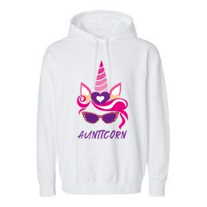 Funny Aunticorn Unicorn Cute Leopard Print Shades Aunt Gift Garment-Dyed Fleece Hoodie