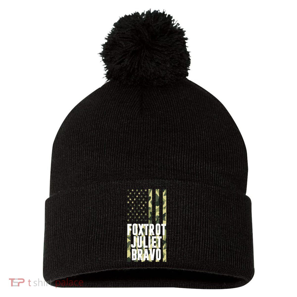 FJB Army Usa Flag Foxtrot Juliet Bravo Pom Pom 12in Knit Beanie
