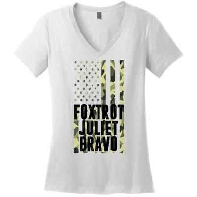 FJB Army Usa Flag Foxtrot Juliet Bravo Women's V-Neck T-Shirt