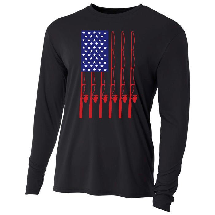 Fishing American USA Flag For Bass Fisherman Gifts Daddy Cooling Performance Long Sleeve Crew