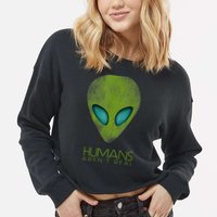 Funny Aliens UFO Cropped Pullover Crew