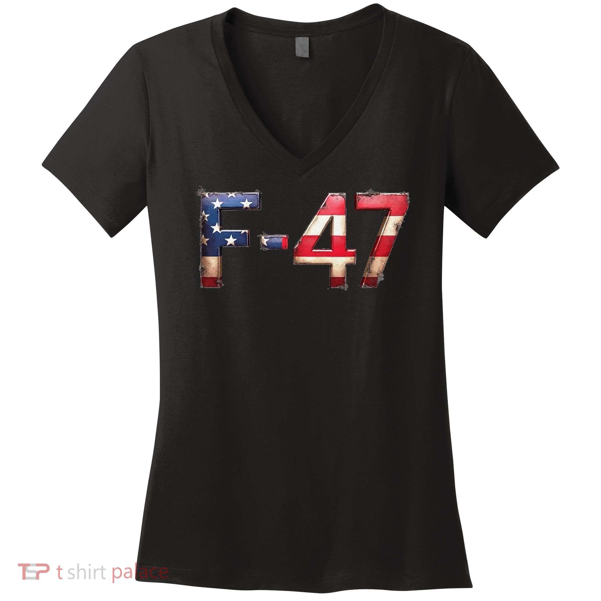 F-47 Aircraft USA Superpower Dominance Vintage Warbird Women's V-Neck T-Shirt