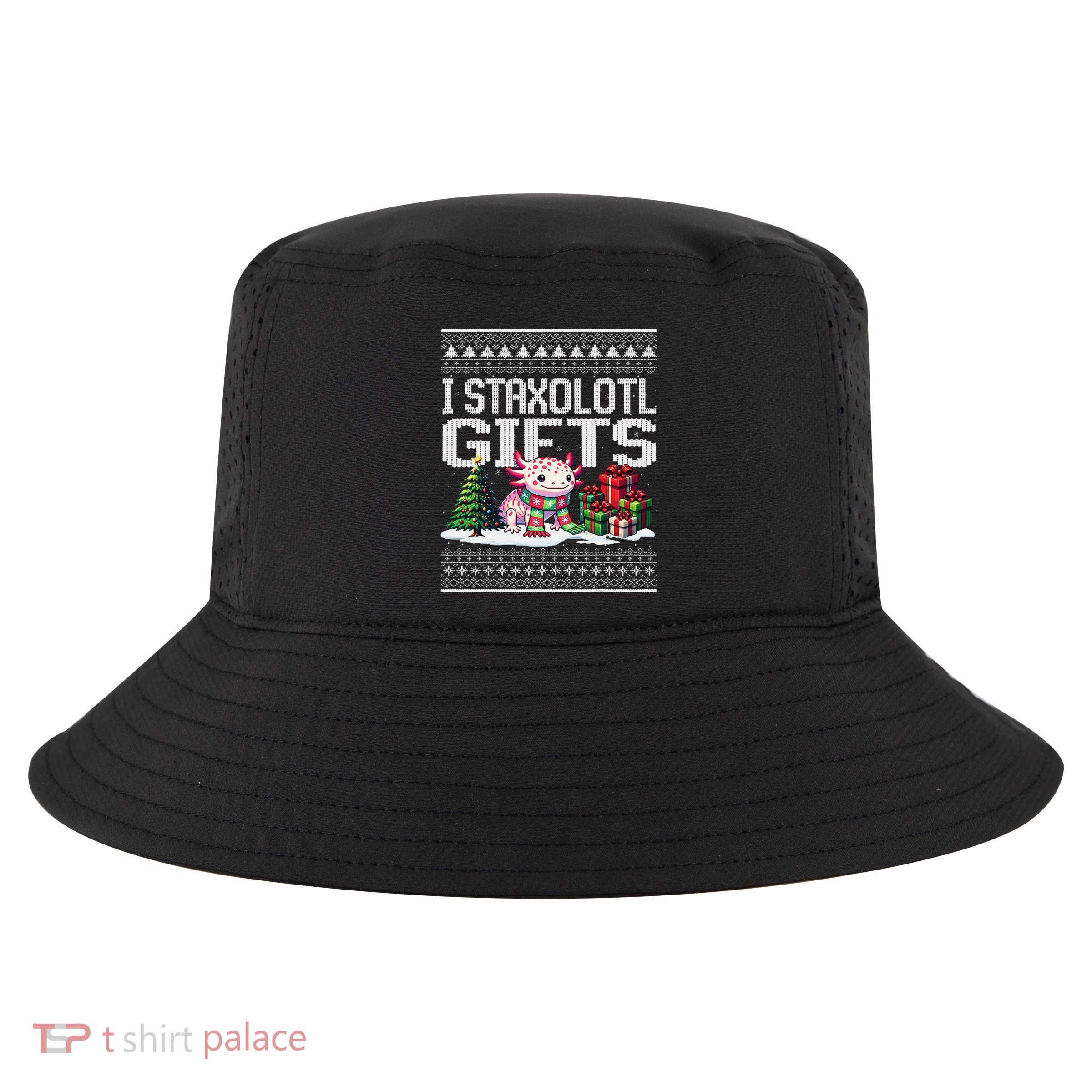 Funny Axolotl Ugly Christmas Sweater Stacks Axolotl Presents Cool Comfort Performance Bucket Hat
