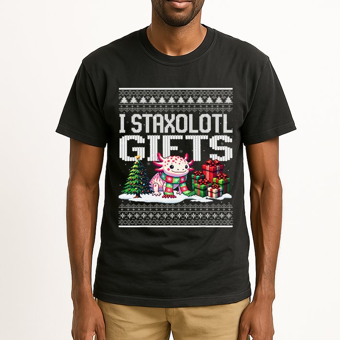 Funny Axolotl Ugly Christmas Sweater Stacks Axolotl Presents Tall T-Shirt