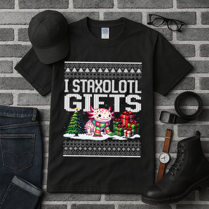 Funny Axolotl Ugly Christmas Sweater Stacks Axolotl Presents Tall T-Shirt
