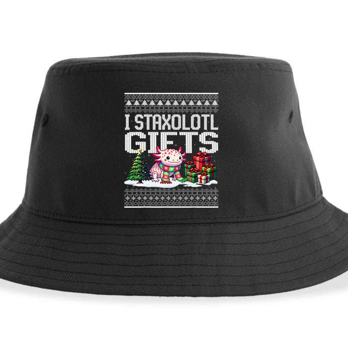 Funny Axolotl Ugly Christmas Sweater Stacks Axolotl Presents Sustainable Bucket Hat