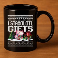 Funny Axolotl Ugly Christmas Sweater Stacks Axolotl Presents 11oz C Handle Ceramic Mug