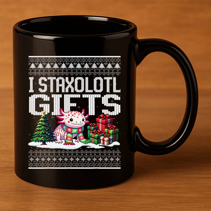 Funny Axolotl Ugly Christmas Sweater Stacks Axolotl Presents 11oz C Handle Ceramic Mug
