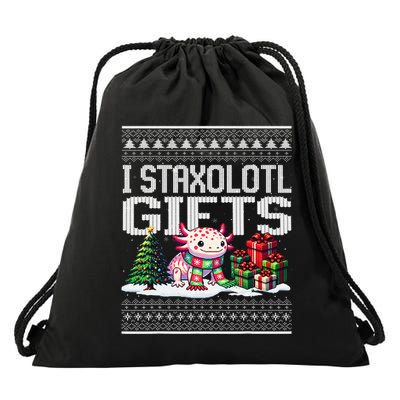 Funny Axolotl Ugly Christmas Sweater Stacks Axolotl Presents Drawstring Bag