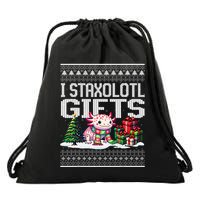 Funny Axolotl Ugly Christmas Sweater Stacks Axolotl Presents Drawstring Bag