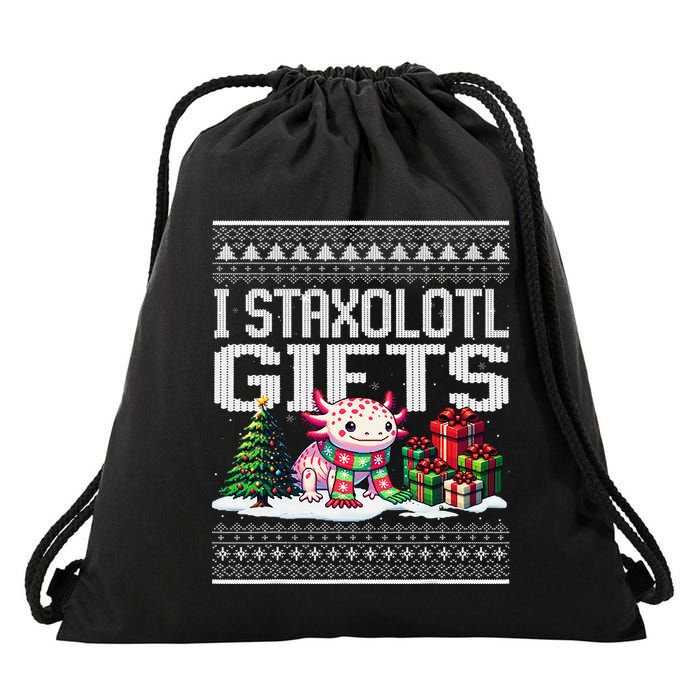 Funny Axolotl Ugly Christmas Sweater Stacks Axolotl Presents Drawstring Bag