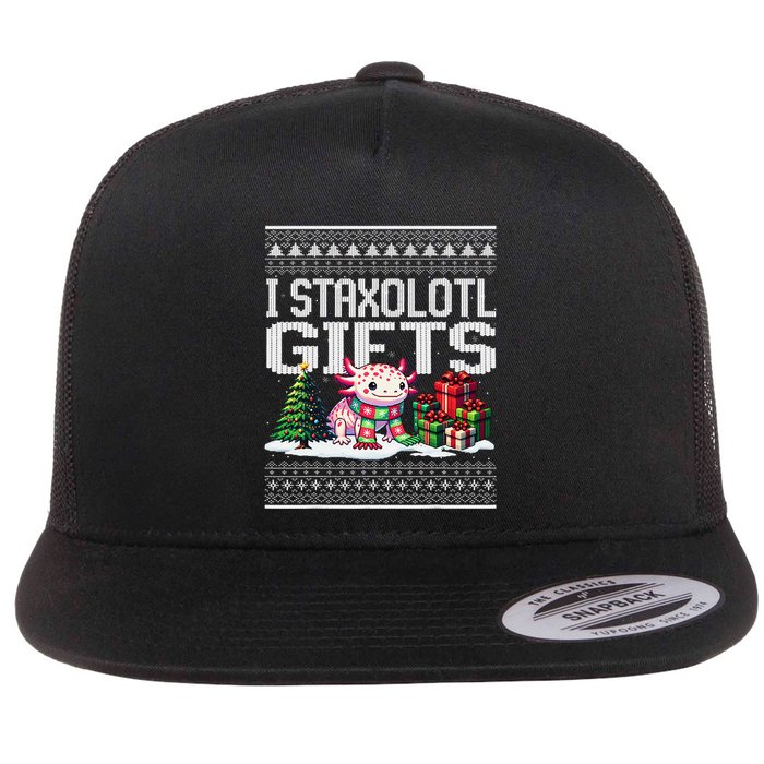 Funny Axolotl Ugly Christmas Sweater Stacks Axolotl Presents Flatbill Hat