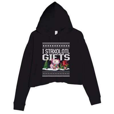 Funny Axolotl Ugly Christmas Sweater Stacks Axolotl Presents Crop Fleece Hoodie