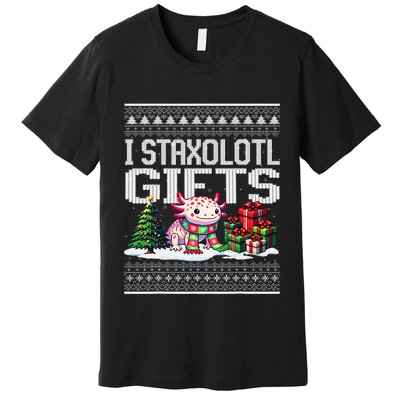 Funny Axolotl Ugly Christmas Sweater Stacks Axolotl Presents Premium T-Shirt