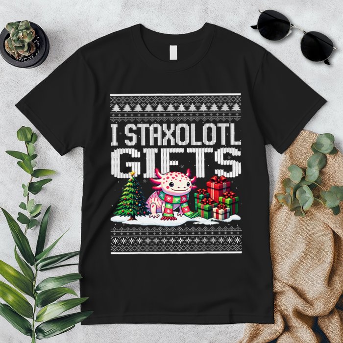 Funny Axolotl Ugly Christmas Sweater Stacks Axolotl Presents Premium T-Shirt