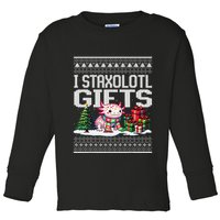 Funny Axolotl Ugly Christmas Sweater Stacks Axolotl Presents Toddler Long Sleeve Shirt