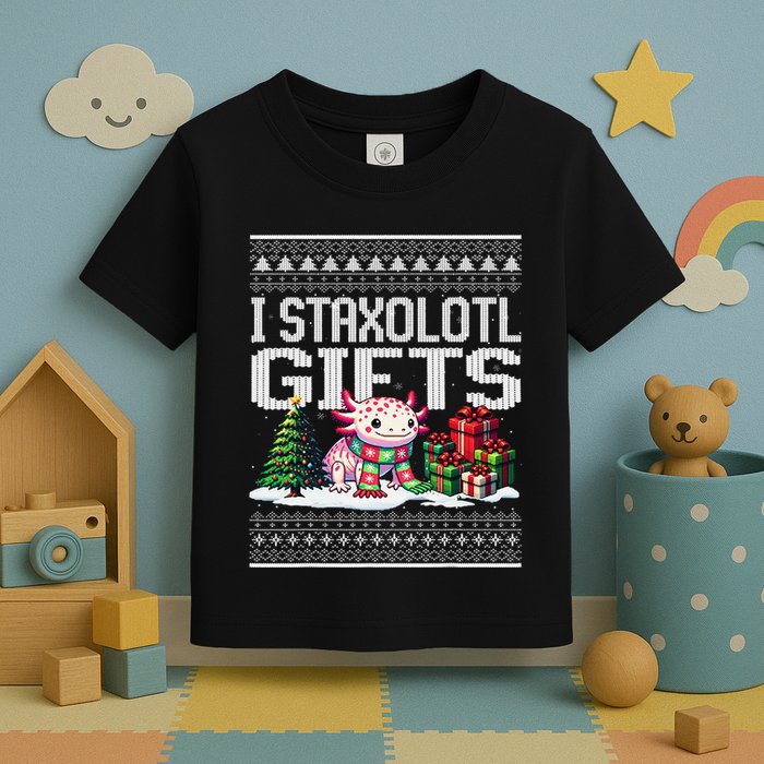 Funny Axolotl Ugly Christmas Sweater Stacks Axolotl Presents Toddler T-Shirt