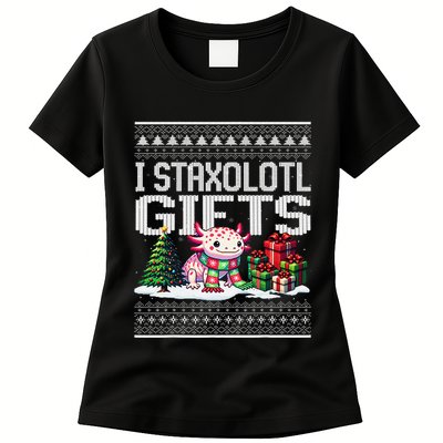 Funny Axolotl Ugly Christmas Sweater Stacks Axolotl Presents Womens T-Shirt