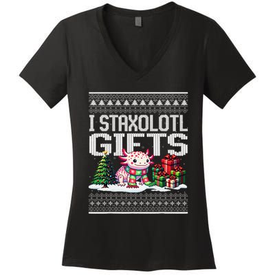 Funny Axolotl Ugly Christmas Sweater Stacks Axolotl Presents Women's V-Neck T-Shirt