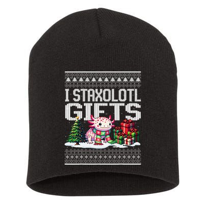 Funny Axolotl Ugly Christmas Sweater Stacks Axolotl Presents Short Acrylic Beanie