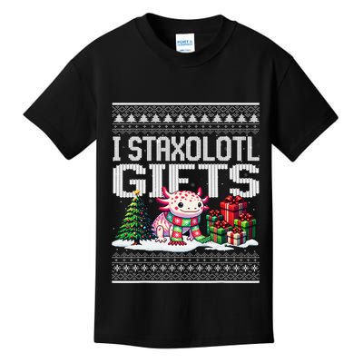 Funny Axolotl Ugly Christmas Sweater Stacks Axolotl Presents Kids T-Shirt