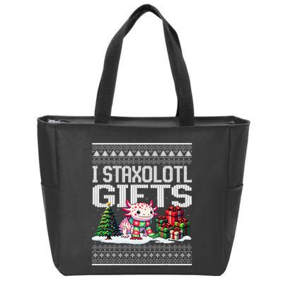 Funny Axolotl Ugly Christmas Sweater Stacks Axolotl Presents Zip Tote Bag