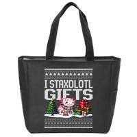 Funny Axolotl Ugly Christmas Sweater Stacks Axolotl Presents Zip Tote Bag