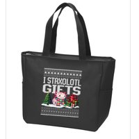 Funny Axolotl Ugly Christmas Sweater Stacks Axolotl Presents Zip Tote Bag