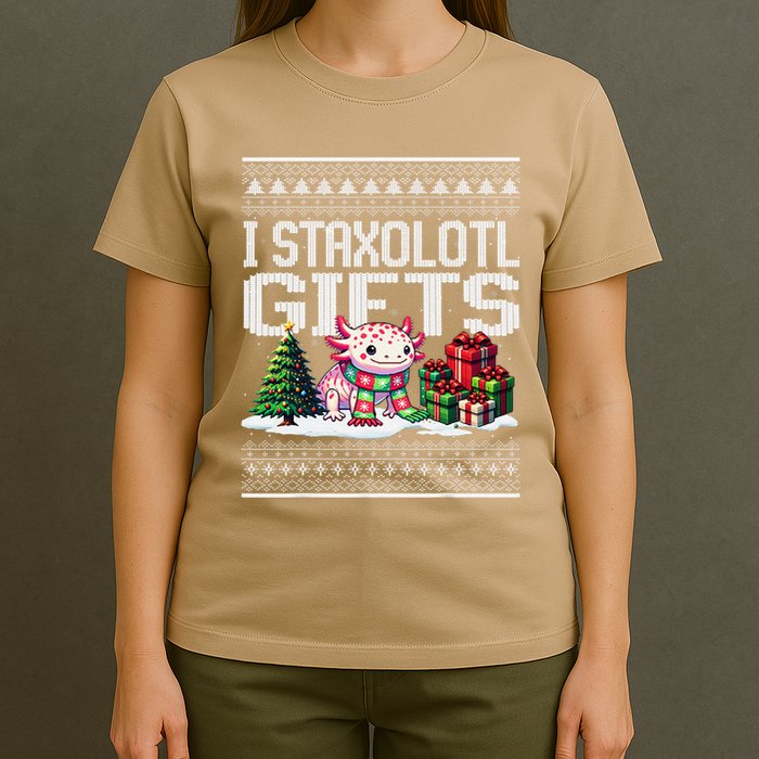Funny Axolotl Ugly Christmas Sweater Stacks Axolotl Presents T-Shirt