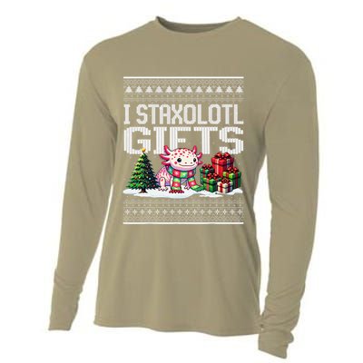 Funny Axolotl Ugly Christmas Sweater Stacks Axolotl Presents Cooling Performance Long Sleeve Crew