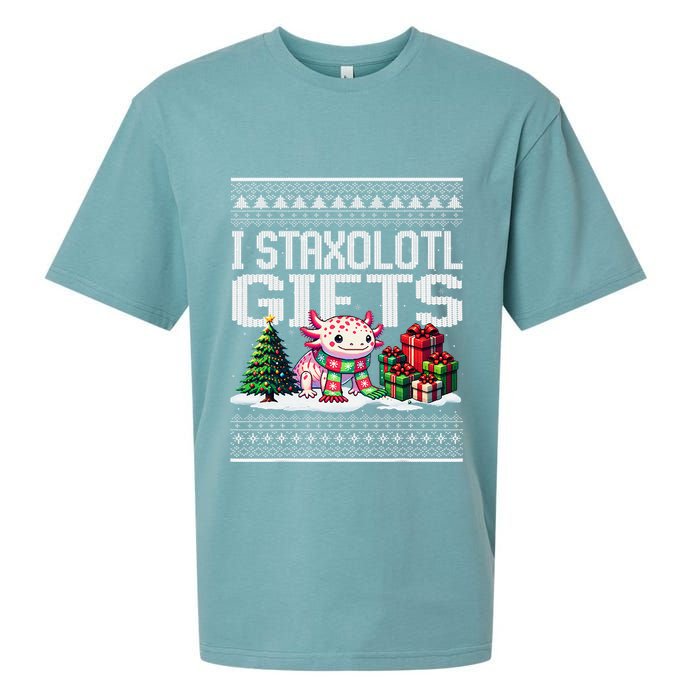 Funny Axolotl Ugly Christmas Sweater Stacks Axolotl Presents Sueded Cloud Jersey T-Shirt
