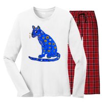 Funny ABBA Ugly Blue Cat Women's Long Sleeve Flannel Pajama Set 