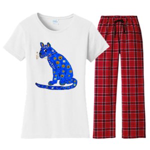 Funny ABBA Ugly Blue Cat Women's Flannel Pajama Set