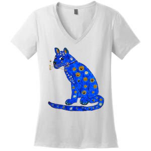 Funny ABBA Ugly Blue Cat Women's V-Neck T-Shirt