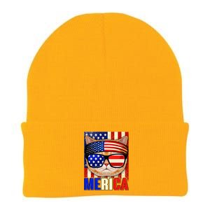 Funny American USA Flag Merica Cat Knit Cap Winter Beanie