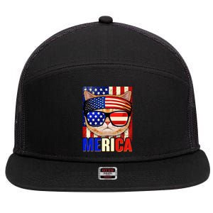 Funny American USA Flag Merica Cat 7 Panel Mesh Trucker Snapback Hat