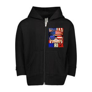 Funny American USA Flag Merica Cat Toddler Zip Fleece Hoodie