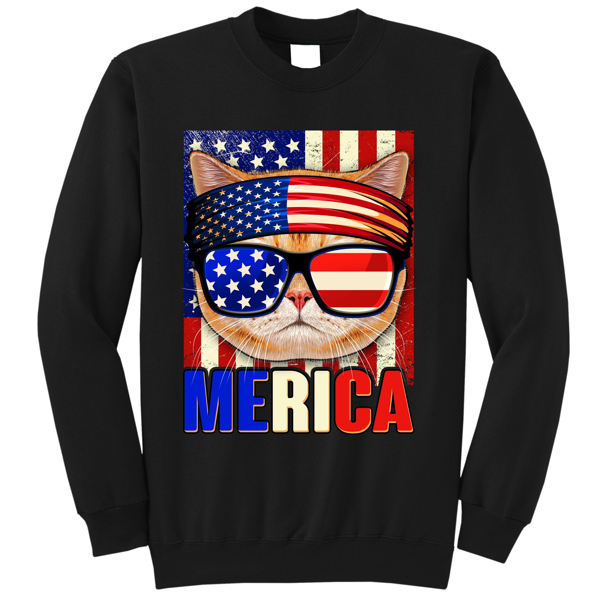 Funny American USA Flag Merica Cat Sweatshirt