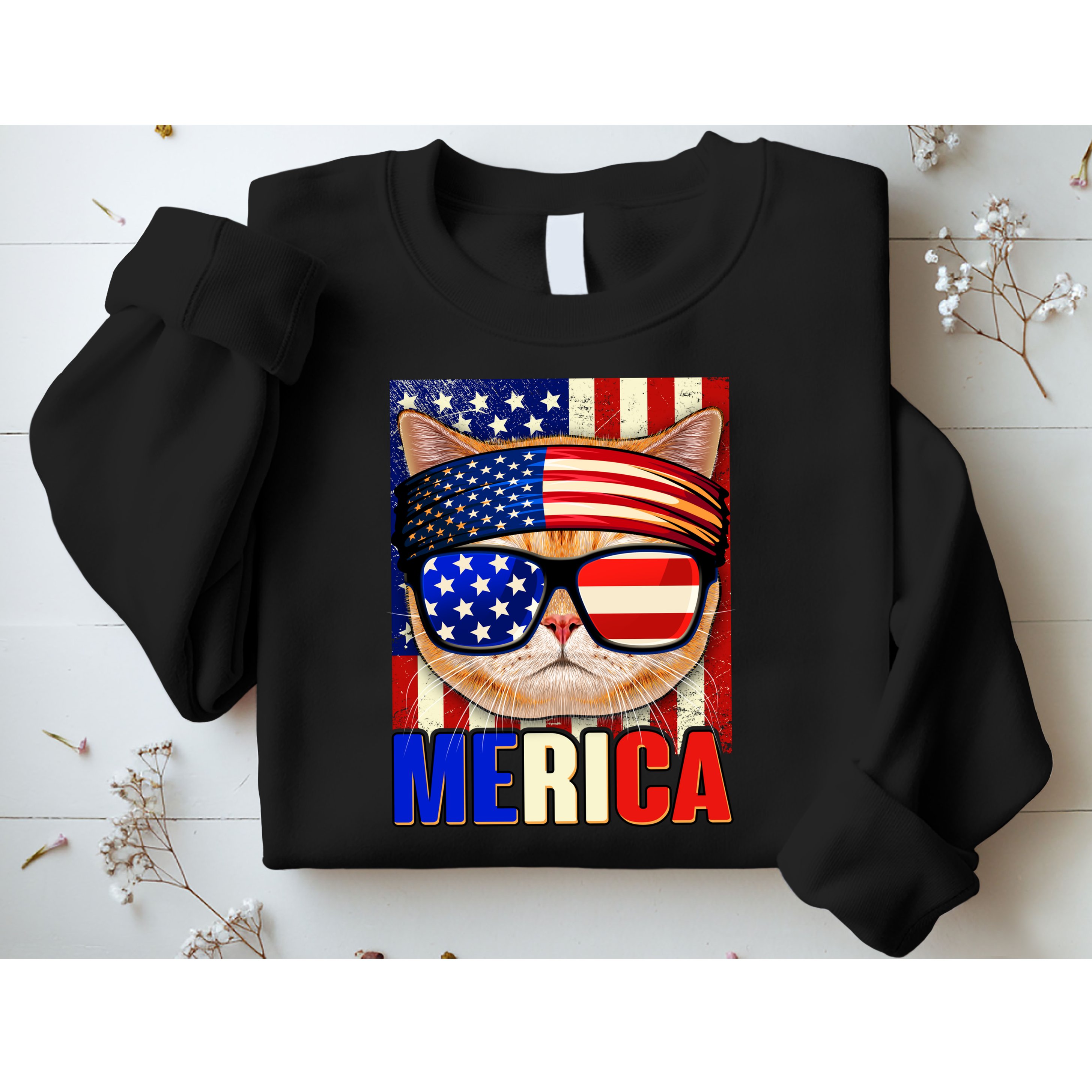 Funny American USA Flag Merica Cat Sweatshirt