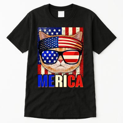 Funny American USA Flag Merica Cat Tall T-Shirt