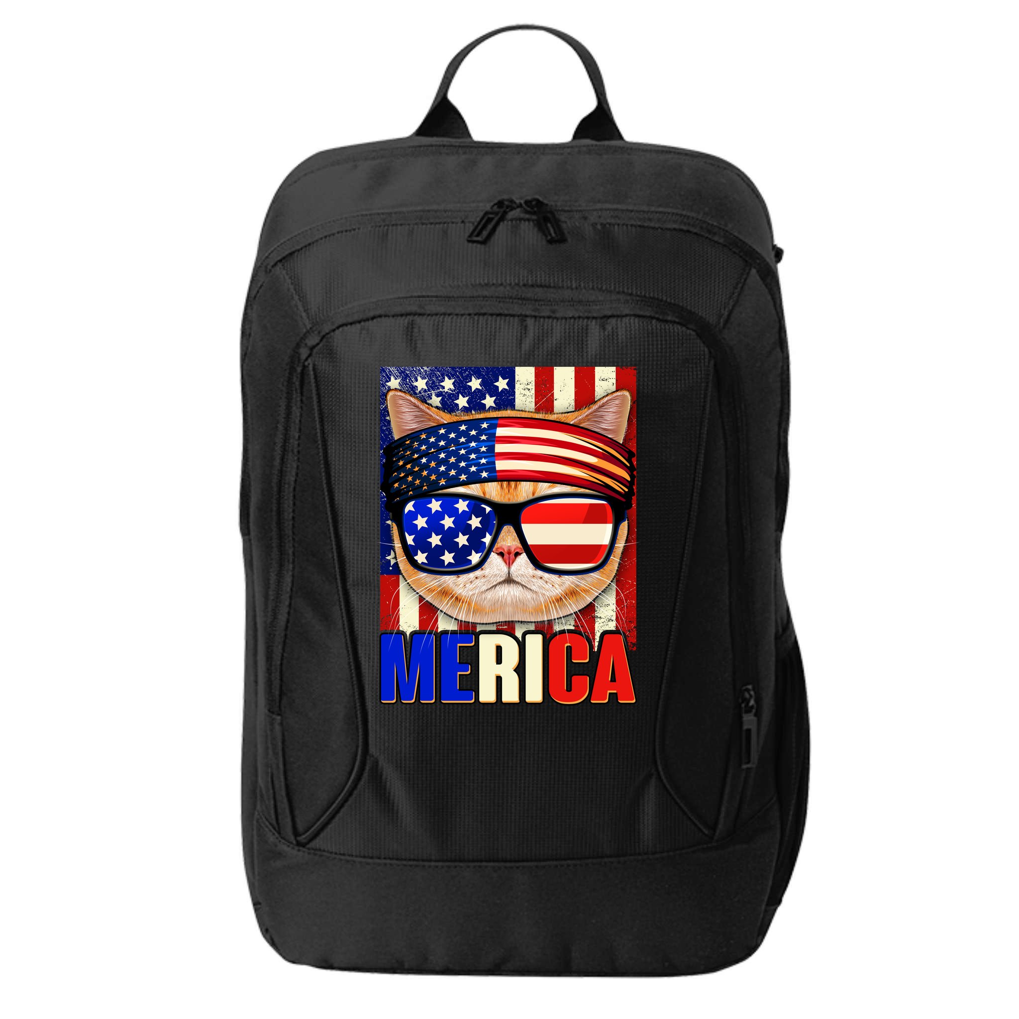 Funny American USA Flag Merica Cat City Backpack