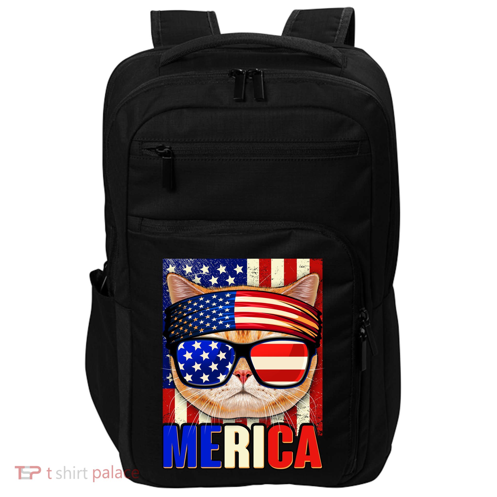 Funny American USA Flag Merica Cat Impact Tech Backpack
