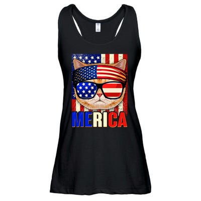 Funny American USA Flag Merica Cat Ladies Essential Flowy Tank