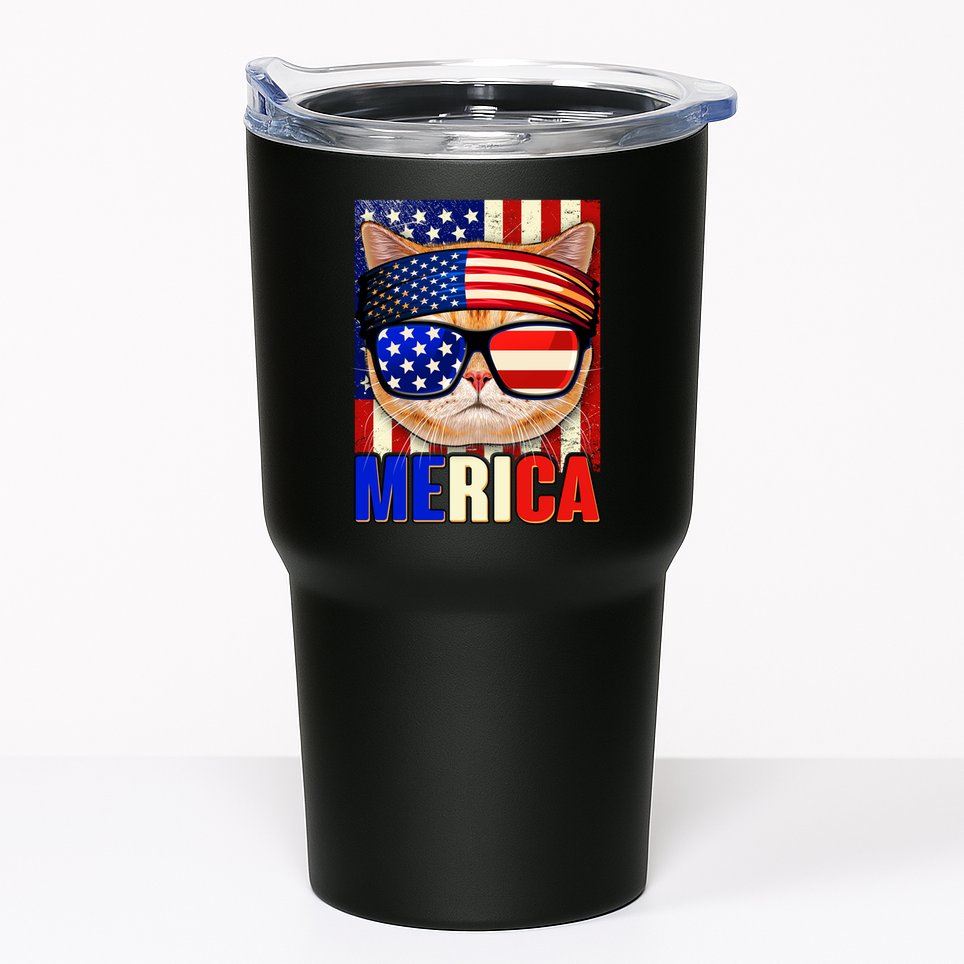 Funny American USA Flag Merica Cat Tumbler