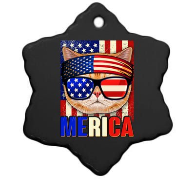 Funny American USA Flag Merica Cat Ceramic Star Ornament