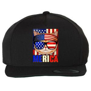 Funny American USA Flag Merica Cat Wool Snapback Cap