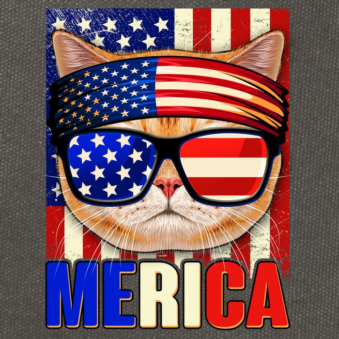 Funny American USA Flag Merica Cat Cotton Canvas Backpack